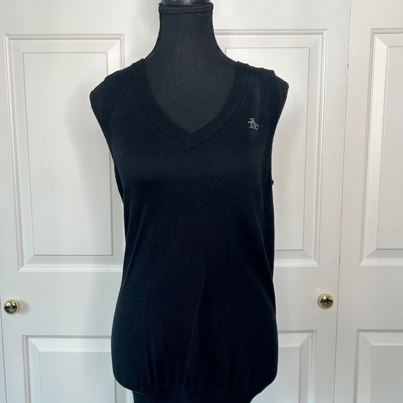 Original Penguin Black Knit Long V-Neck Vest Size M - Picture 2 of 10